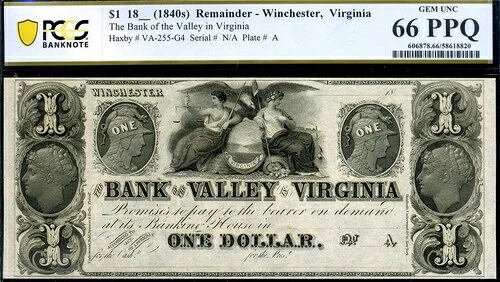 HGR 1840年代 $1 ウィンチェスター バージニア VF-255 ((ゴージャス)) PCGS GEM UNC 66PPQ|WORLD RESOURCE【QUEEN店】