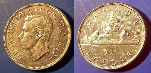 カナダ 1952年 1ドル - ジョージ6世 水道なし KM-46 シルバー (.800) UNC #10|WORLD RESOURCE【QUEEN店】