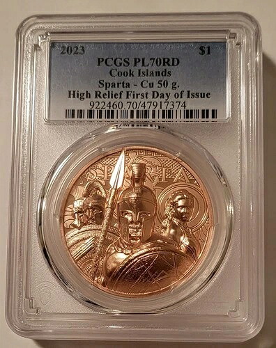 PCGS クック諸島 2023年 ドル札 スパルタ銅貨 HR PL70 レッド FDI 低鋳造枚数|WORLD RESOURCE【QUEEN店】