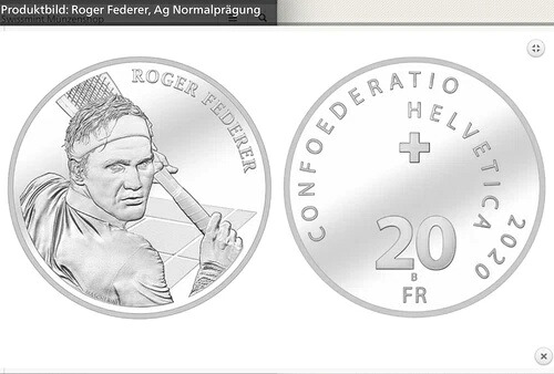 *スイス 20 CHF フラン 銀貨 2020 UNC ロジャー・フェデラー ギフト レア|WORLD RESOURCE【QUEEN店】