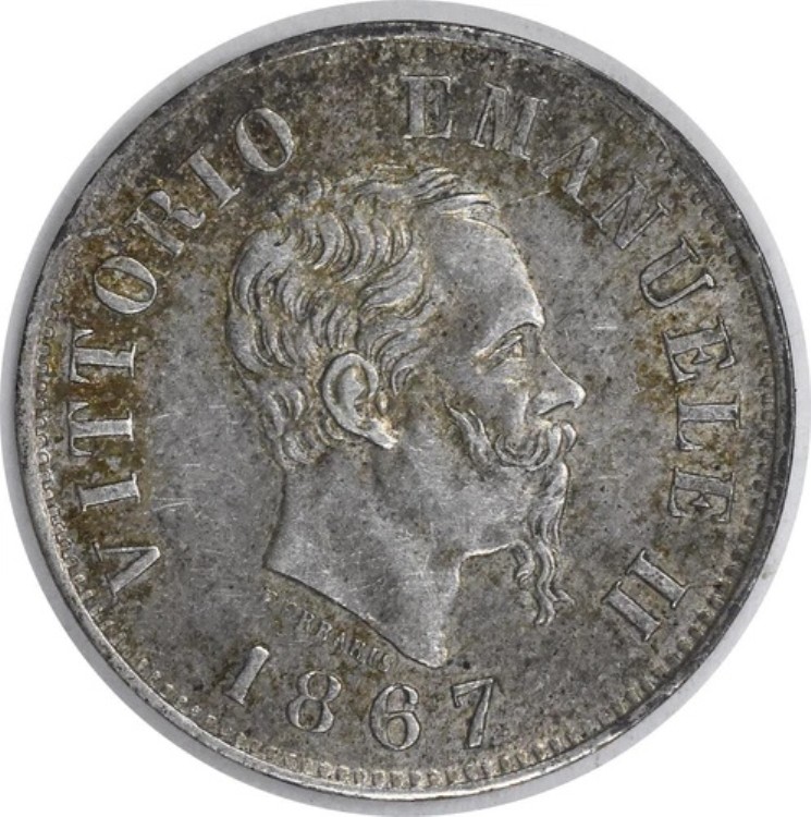 1867 MBN イタリア 50 チェンテシミ KM14.2 AU/UNC 未認証 #948|WORLD RESOURCE【QUEEN店】