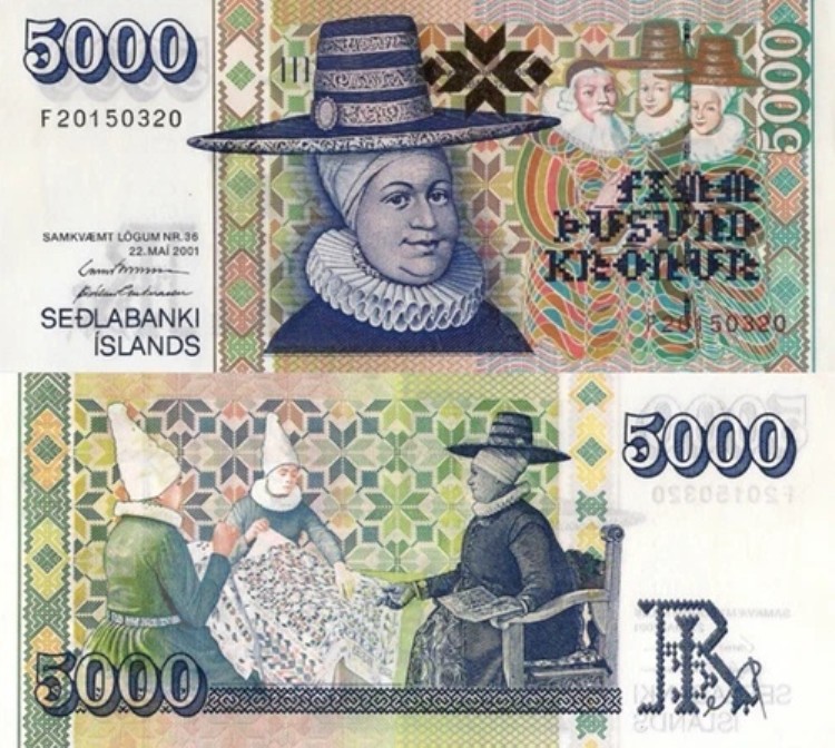 アイスランド、5000 クローヌル、2001 年、P60 (3)、(Ragnhei?ur J?nsd?ttir) UNC｜WORLD RESOURCE【QUEEN店】 42,185円