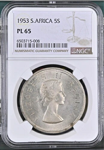 南アフリカ 5シリング 1953年、NGC PL 65、Gem UNC / BU、プルーフライク、美しい。A4｜WORLD RESOURCE【QUEEN店】