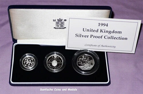 1994年英国ロイヤルミント銀貨プルーフコレクション - 銀行2ポンド、スコットランド1ポンド、D-Day 50ペンス｜WORLD RESOURCE【QUEEN店】