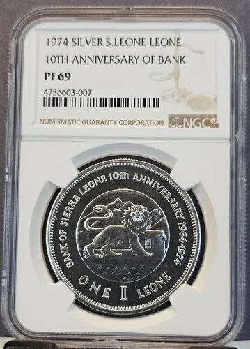 1974年 シエラレオネ シルバー 1 レオーネ 銀行10周年記念 NGC PF 69 レア トップポップ|WORLD RESOURCE【QUEEN店】