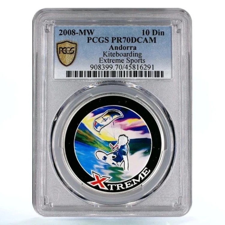 アンドラ 10ディナール エクストリームスポーツ カイトボーディング PR70 PCGS カラー銀貨 2008年｜WORLD RESOURCE【QUEEN店】