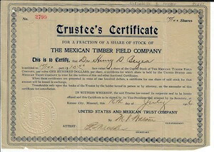メキシコ 1906年 メキシカン・ティンバー・フィールド・カンパニー 部分株券 希少｜WORLD RESOURCE【QUEEN店】