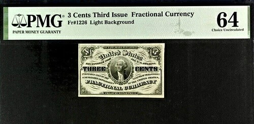 米国製 希少 3セント 3rd Issue フラクショナル通貨 Fr#1226 PMG 64 UNC +ギフト! FrBBz|WORLD RESOURCE【QUEEN店】