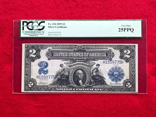 FR-254 希少キー 1899 シリーズ 2 ドル銀券「ミニポートホール」 *PCGS 25 PPQ*｜WORLD RESOURCE【QUEEN店】