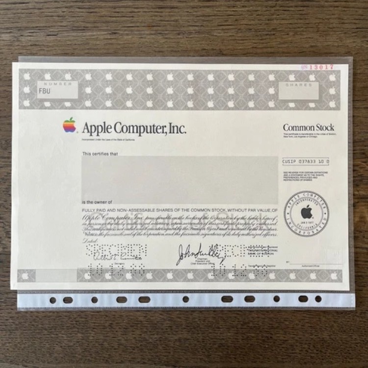 1988年オリジナルApple標本株券 / 希少なApple記念品｜WORLD RESOURCE【QUEEN店】