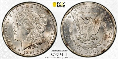 1891-CC $1 PCGS UNC 詳細、希少なカーソンシティ日付!｜WORLD RESOURCE【QUEEN店】