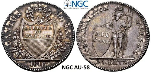 NGC 1810 スイス ヴォー AU-58 1/2 ターラー = 20 バッツェン銀貨 aUnc レア｜WORLD RESOURCE【QUEEN店】
