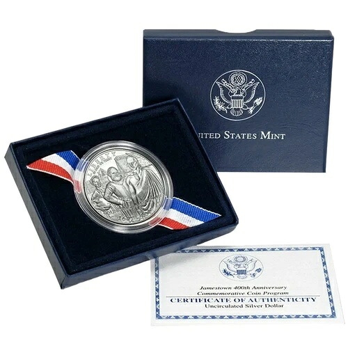 2007-P UNC 1ドル ジェームズタウン 400周年記念 シルバー ダラー ボックス、OGP & COA|WORLD RESOURCE【QUEEN店】