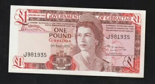 ジブラルタル 1ポンド、1979年、P 20 b、QEII、UNC *|WORLD RESOURCE【QUEEN店】