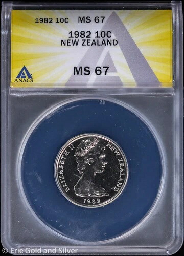 1982年 10セント ニュージーランド エリザベス2世 10セント ANACS MS 67 | 未流通 UNC BU|WORLD RESOURCE【QUEEN店】