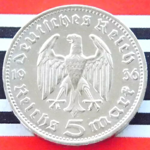 ドイツ 5 ライヒスマーク 1936 F イーグル ヒンデンブルク銀貨 第三帝国 WW2 + UNC マーク|WORLD RESOURCE【QUEEN店】