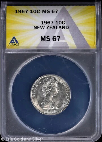 1967年 10セント ニュージーランド エリザベス2世 10セント ANACS MS 67 | 未流通 UNC BU|WORLD RESOURCE【QUEEN店】