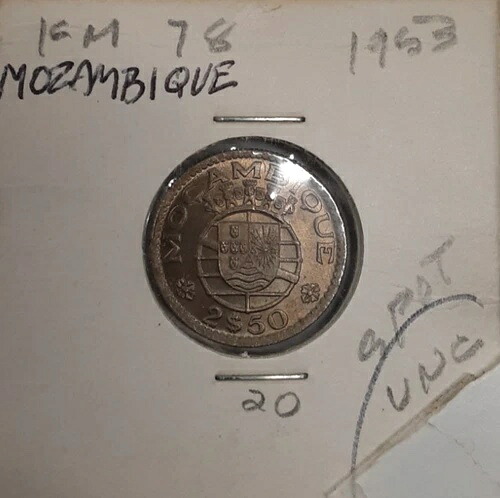 1953年 モザンビーク 2.5エスクード銅ニッケル貨幣 KM#78 UNC 変色あり|WORLD RESOURCE【QUEEN店】