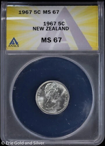 1967年 5セント ニュージーランド エリザベス2世 5セント ANACS MS 67 | 未流通 UNC BU|WORLD RESOURCE【QUEEN店】