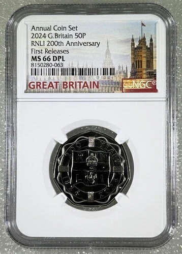 2024年 イギリス 50ペンス UNC NGC MS66 DPL RNLI 200周年記念 初回リリース｜WORLD RESOURCE【QUEEN店】 26,455円