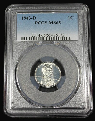 1943年 D リンカーン スチール セント PCGS MS65 UNC MS 65 ウィートペニー 証明書 55475172|WORLD RESOURCE【QUEEN店】