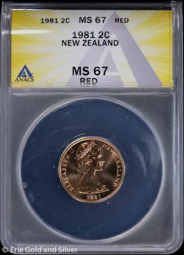 1981年 2C ニュージーランド エリザベス2世 2セント ANACS MS 67 赤 | 未流通 UNC BU|WORLD RESOURCE【QUEEN店】