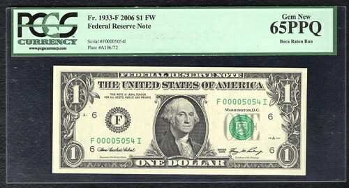 FR. 1933-F 2006 $1 FW FRN アトランタ、ジョージア州「LOWシリアル#5054」PCGS GEM UNC-65PPQ|WORLD RESOURCE【QUEEN店】