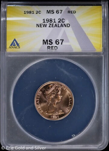 1981年 2C ニュージーランド エリザベス2世 2セント ANACS MS 67 赤 | 未流通 UNC BU|WORLD RESOURCE【QUEEN店】
