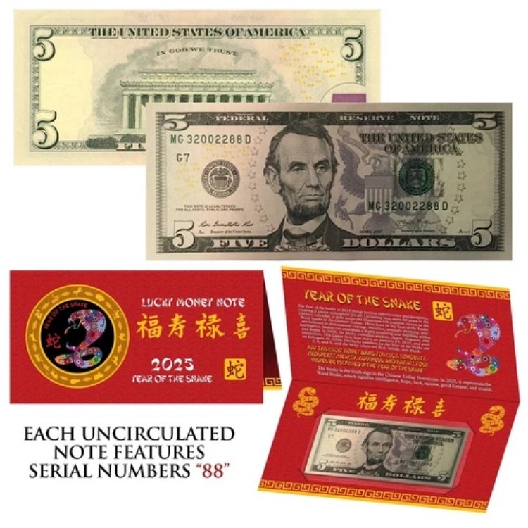 2025年旧正月 巳年 幸運の5ドル札（赤いフォルダー付き） - S/N 88｜WORLD RESOURCE【QUEEN店】