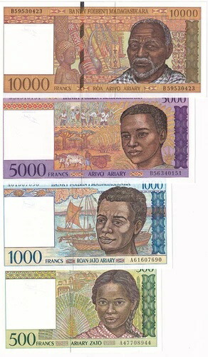 マダガスカル 10000 5000 1000 500 フラン 1995年発行 Pick76 - P79 未使用 UNC｜WORLD RESOURCE【QUEEN店】 26,455円
