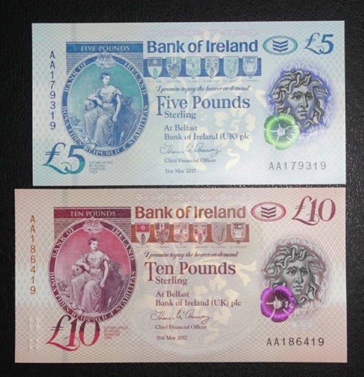 2017 バンク・オブ・アイルランド AA****19 &pound;5 &pound;10 ポリマー ノーザンベルファスト -{ UNC/MINT }-｜WORLD RESOURCE【QUEEN店】 26,455円