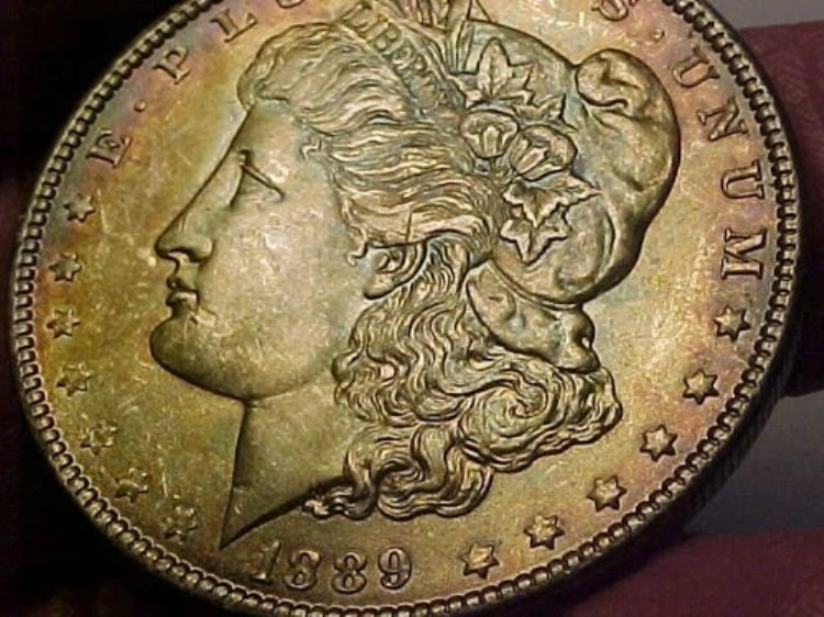 1889年 1ドル モルガン シルバー ジェム UNC 美しいミントステート レインボートーン｜WORLD RESOURCE【QUEEN店】