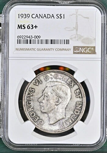 カナダ 1 ドル 1939 年、王室訪問、NGC MS 63+、深い色調の光沢のある UNC。R7。｜WORLD RESOURCE【QUEEN店】
