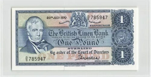 スコットランド 1 ポンド 1970 P-169b、British Linen Bank、オリジナル UNC および希少品。|WORLD RESOURCE【QUEEN店】
