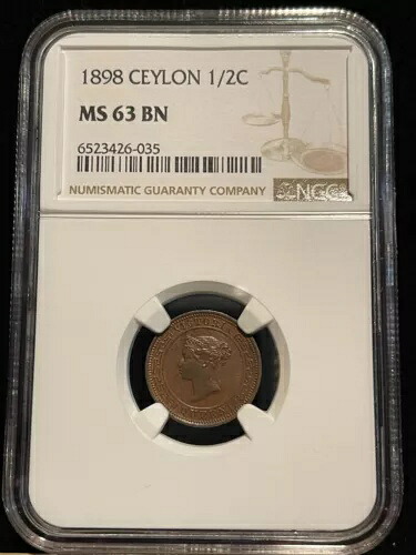 セイロン 1/2セント 1989年、NGC MS 63 BN チョイス UNC / BU スムーストーン、ビクトリア州。F2|WORLD RESOURCE【QUEEN店】