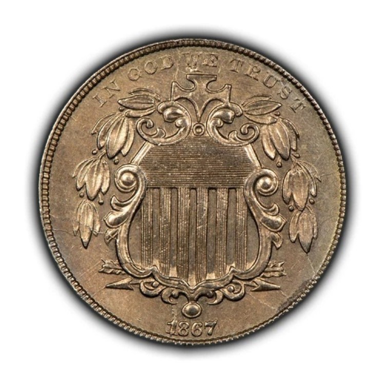 1867年 5セント シールドニッケル - NR - ミントエラー ダイブレーク リテイニング クッド - AU/UNC - Y5851｜WORLD RESOURCE【QUEEN店】