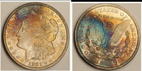 1921年 モルガン銀貨 UNC BU トーニング レインボーチョイス BU｜WORLD RESOURCE【QUEEN店】