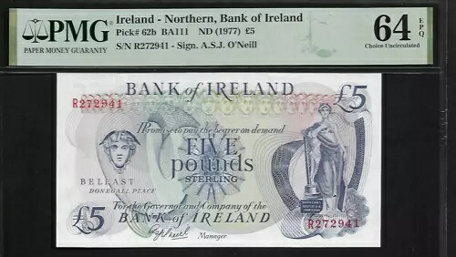 アイルランド北部 5ポンド 1977 PMG 64 EPQ UNC P# 62b シリーズ R|WORLD RESOURCE【QUEEN店】