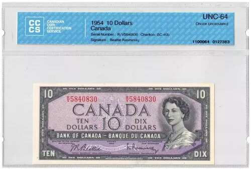 1954年 10ドル カナダ銀行 CCCS グレード UNC-64｜WORLD RESOURCE【QUEEN店】