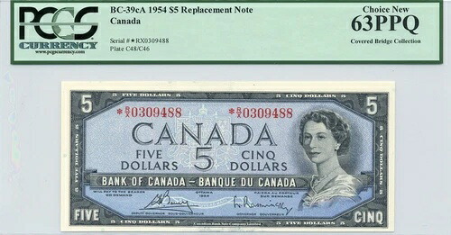 1954年 5ドル カナダ銀行、BC-39cA - *R/X交換品 - PCGS Choice UNC 63 PPQ|WORLD RESOURCE【QUEEN店】