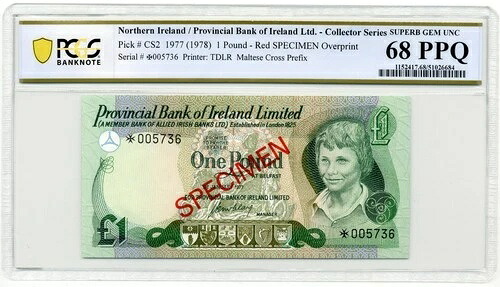 1977年 アイルランド地方銀行発行 1ポンド金貨、見本 - PCGS 極上 GEM UNC 68 PPQ｜WORLD RESOURCE【QUEEN店】