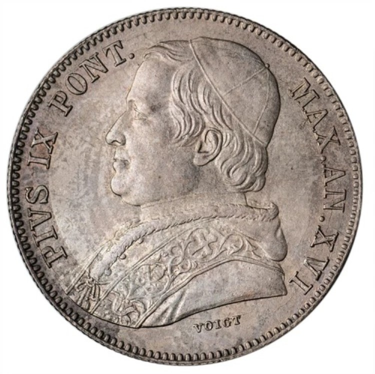 イタリア、教皇領 1861年 XVI-R 銀 20 バイオッキ 5.69グラム、23 mm KM-1360 UNC｜WORLD RESOURCE【QUEEN店】