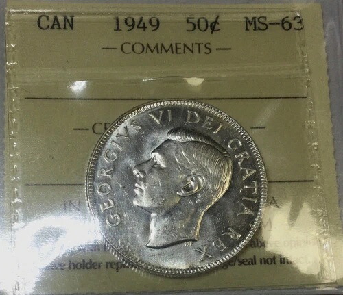 カナダ 1949年 50セント ICCS MS 63 チョイス UNC ハーフドル ジョージ6世|WORLD RESOURCE【QUEEN店】