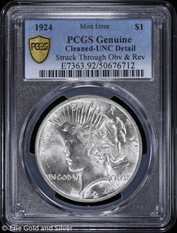 1924-P 1ドル ピース銀貨 PCGS UNC 詳細 | エラー: ストラックスルー未流通｜WORLD RESOURCE【QUEEN店】