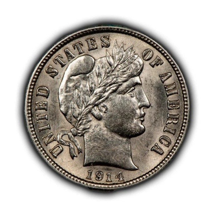 1914年 10セント銀貨 バーバーダイム - 強い光沢 - UNC - SKU-Y5860｜WORLD RESOURCE【QUEEN店】 44,880円