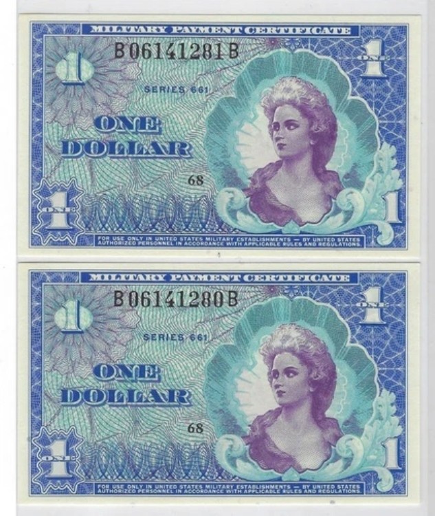MPC $1シリーズ 661-UNC ファンシーシリアルナンバープレート 2個セット ? 1968年製「Halo」+ギフト！ AE18a｜WORLD RESOURCE【QUEEN店】