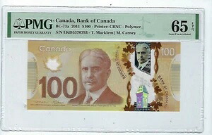 100ドル カナダ銀行 2011 BC-73a プレフィックス EKD ポリマー PMG 65 EPQ|WORLD RESOURCE【QUEEN店】