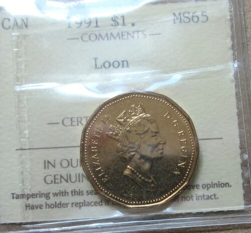 1991年カナダルーニー1ドル硬貨。ICCS MS-65 UNC認定$1|WORLD RESOURCE【QUEEN店】