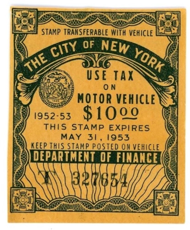 アメリカ/ニューヨーク - 車両登録ステッカー .. 10 ドル .. 1953 .. *UNC*?未使用｜WORLD RESOURCE【QUEEN店】