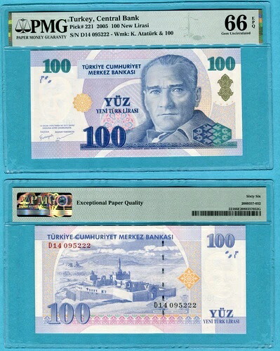 トルコ 100 ニューリラシ 2005 P221 UNC / PMG GEM66EPQ｜WORLD RESOURCE【QUEEN店】 54,780円